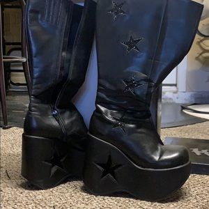 Black platform boots with glitter stars